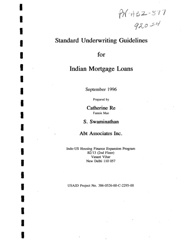 Standard underwriting guidelines for Indian mortgage loans