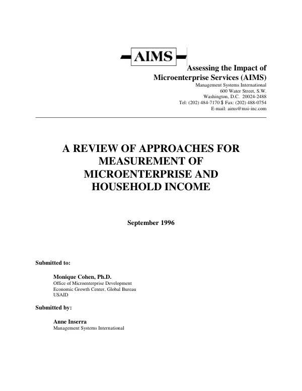 Review of approaches for measurement of microenterprise and household income