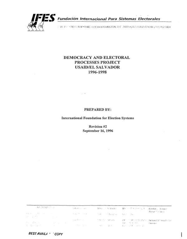 Democracy and electoral processes project : USAID/El Salvador -- 1996-1998