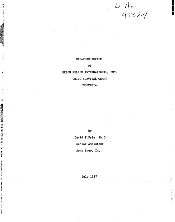 Mid-term review of Helen Keller International, Inc. child survival grant, Indonesia
