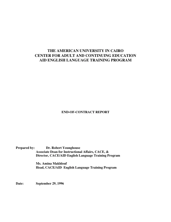 American University in Cairo, Center for Adult and Continuing Education -- USAID English language training program : end-of-contract report
