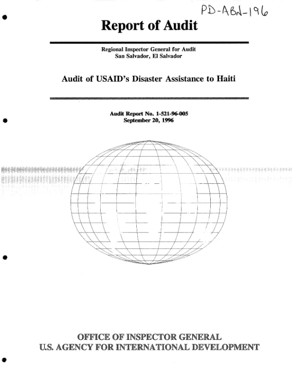 Audit of USAID"s disaster assistance to Haiti