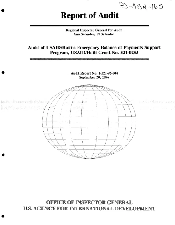 Audit of USAID/Haiti"s emergency balance of payments support program, USAID/Haiti grant no. 521-0253