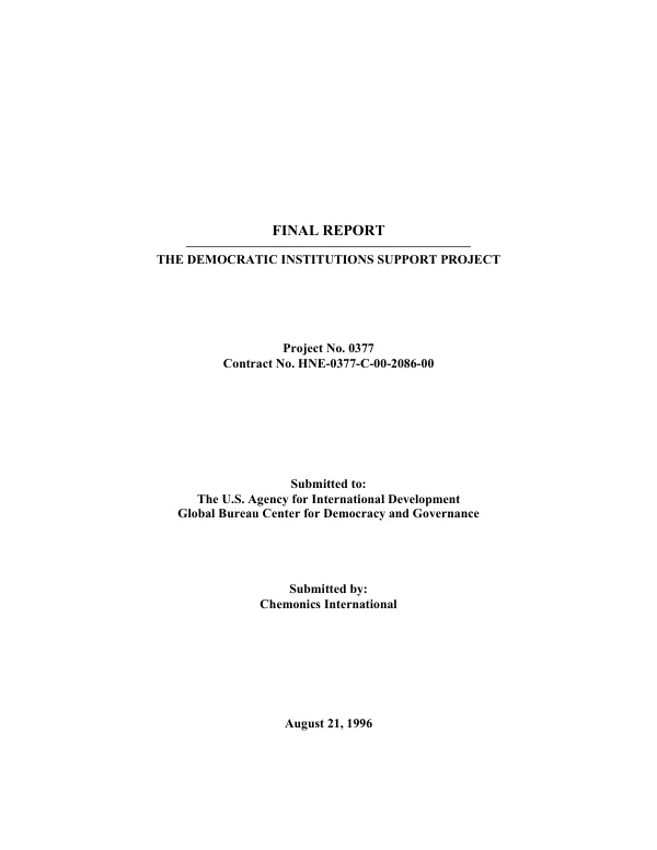 Final report : the democratic institutions support [DIS] project