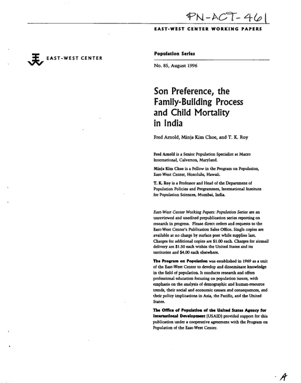 Son preference, the family-building process and child mortality in India