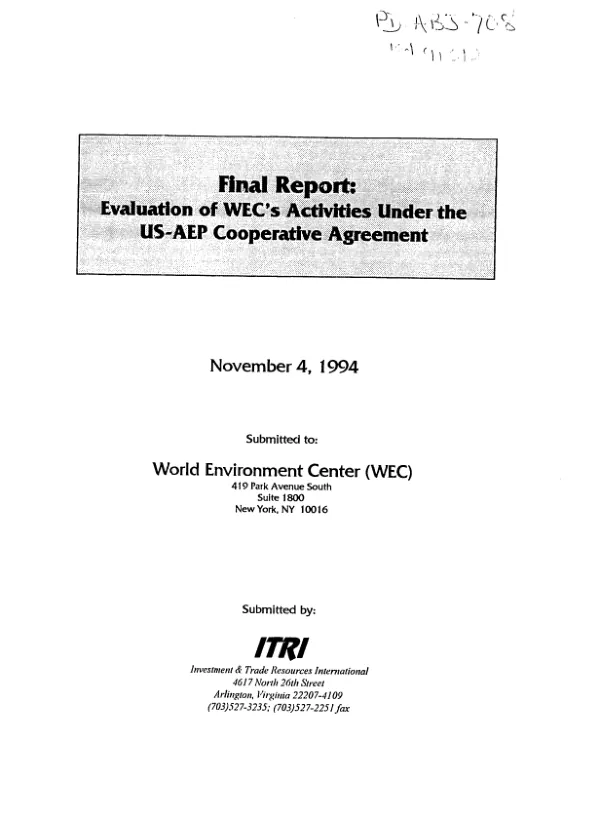Final report : evaluation of WEC's [World Environment Center's] activities under the US-AEP [Asian Environmental Partnership] cooperative agreement