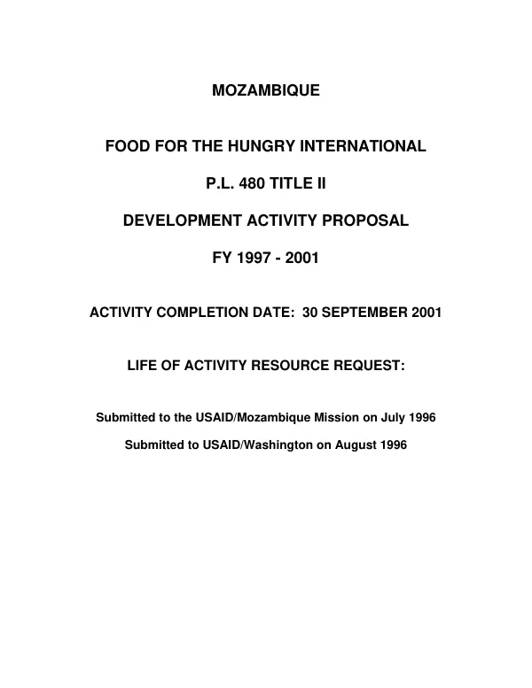 Mozambique : Food for the Hungry International -- PL 480 Title II : development activity proposal [DAP], FY 1997-2001