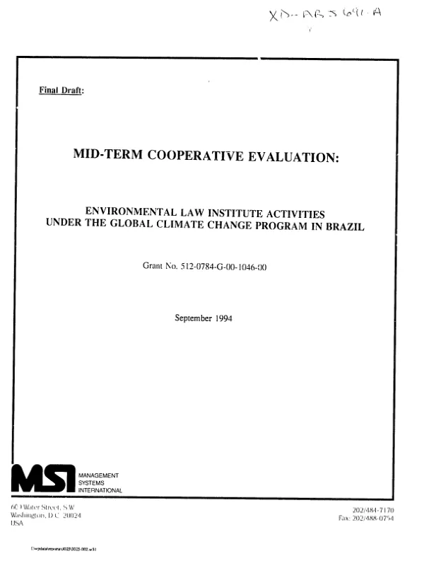 Mid-term cooperative evaluation : Environmental Law Institute activities under the global climate change program in Brazil