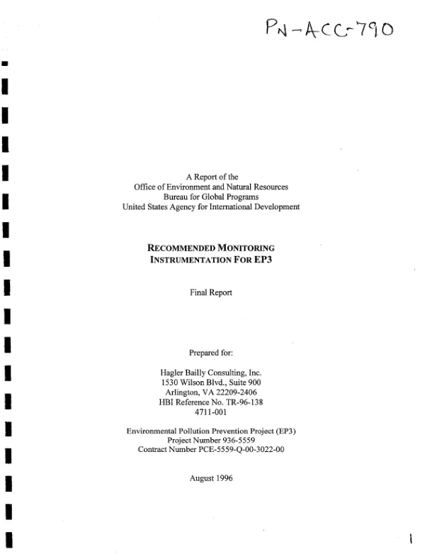 Recommended monitoring instrumentation for EP3 -- final report