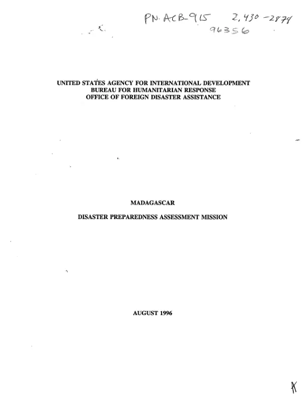 Madagascar disaster preparedness assessment mission