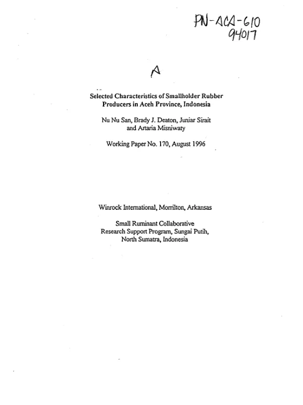 Selected characteristics of smallholder rubber producers in Aceh Province, Indonesia