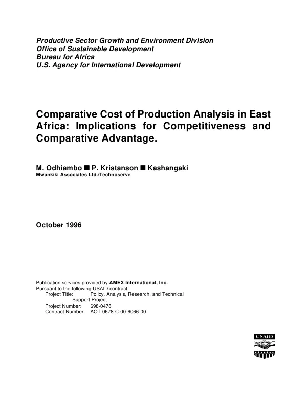 Comparative cost of production analysis in East Africa : implications for competitiveness and comparative advantage