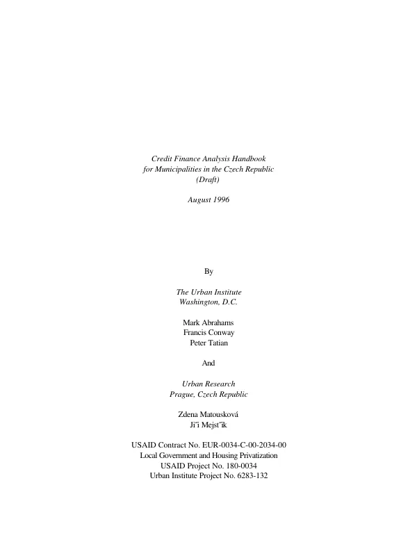 Credit finance analysis handbook for municipalities in the Czech Republic (draft)