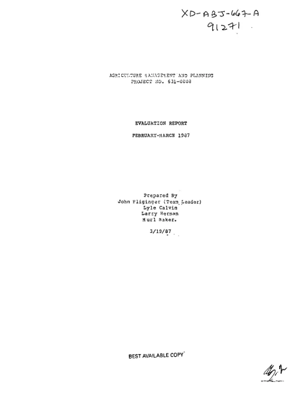 Agriculture management and planning project no. 631-0008 : evaluation report