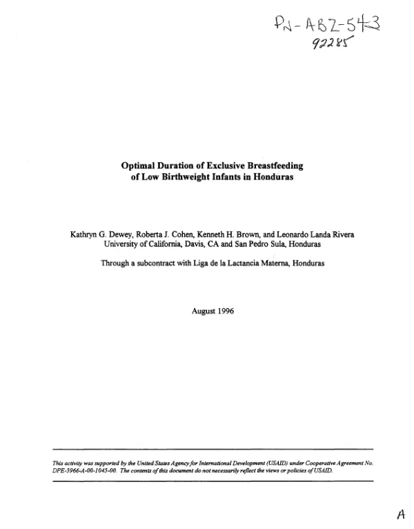 Optimal duration of exclusive breastfeeding of low birthweight infants in Honduras