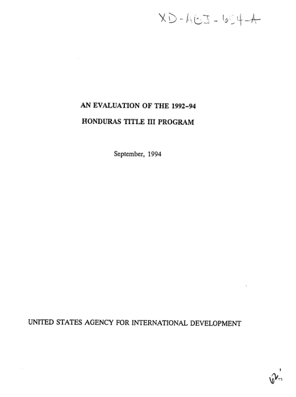 Evaluation of the 1992-94 Honduras Title III program