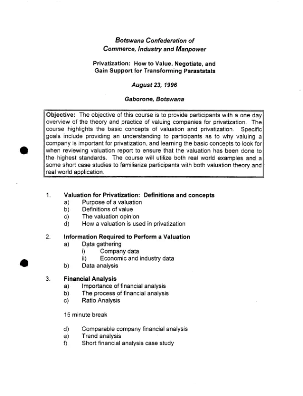 Privatization : how to value, negotiate, and gain support for transforming parastatals -- valuation methodologies