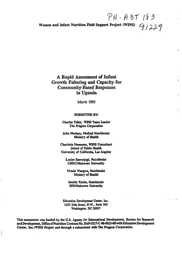 Rapid assessment of infant growth faltering and capacity for community-based responses in Uganda