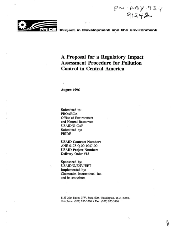 Proposal for a regulatory impact assessment procedure for pollution control in Central America