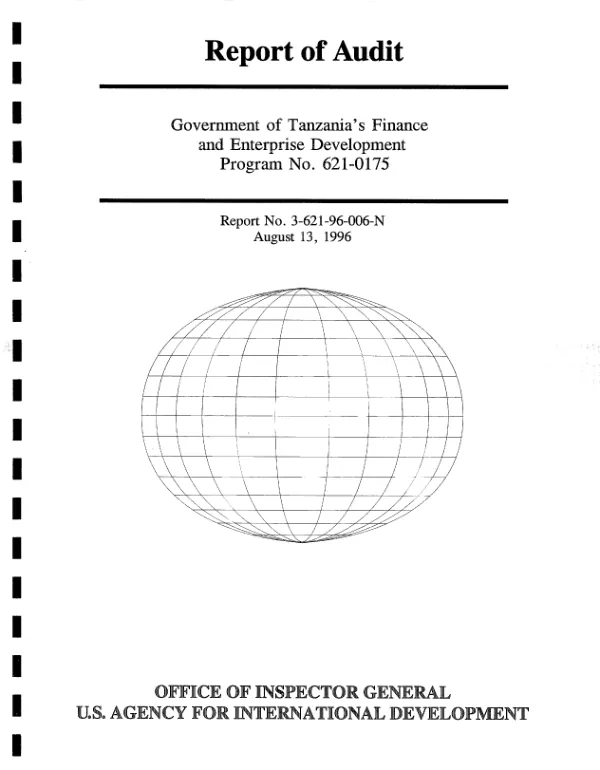 Report of audit : Government of Tanzania"s finance and enterprise development program no. 621-0175