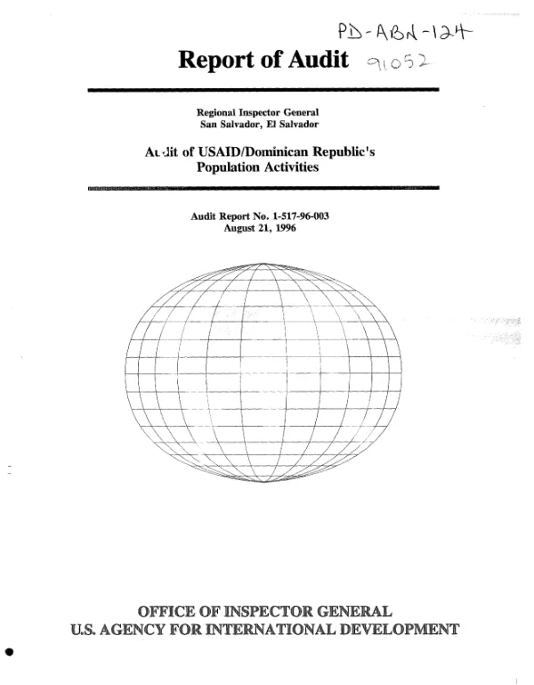 Audit of USAID/Dominican Republic"s population activities