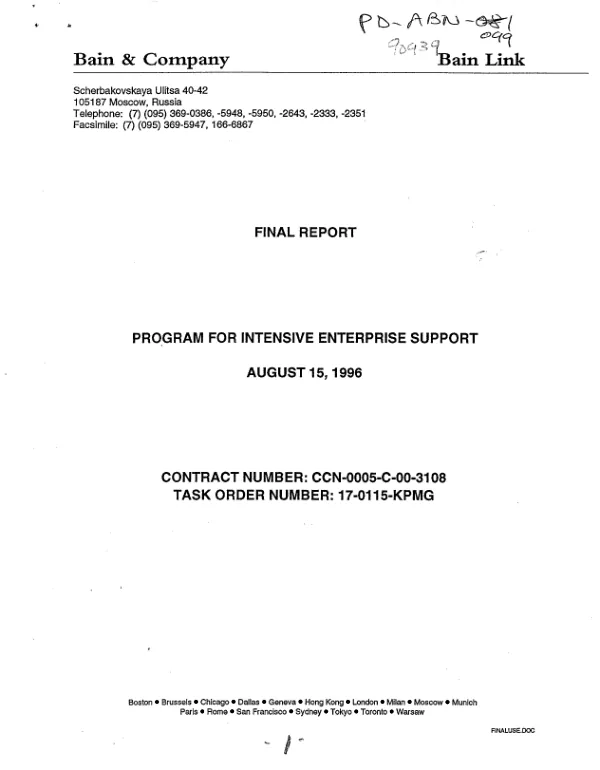 Final report : program for intensive enterprise support
