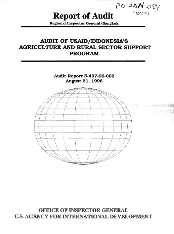 Audit of USAID/Indonesia"s agriculture and rural sector support program