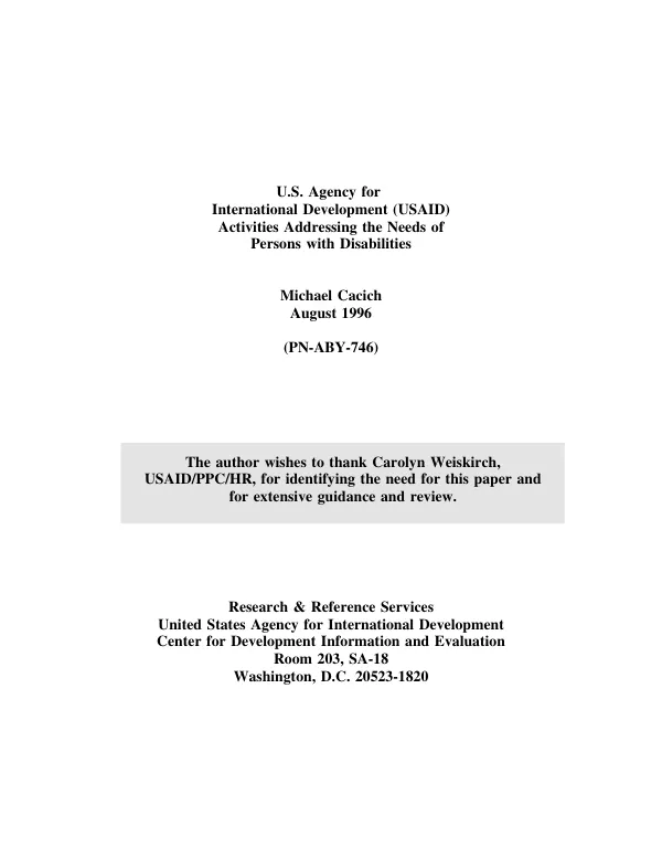 U.S. Agency for International Development (USAID) activities addressing the needs of persons with disabilities