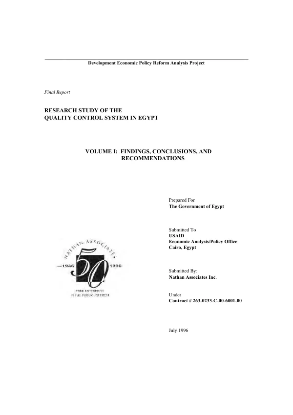 Research study of the quality control system in Eygpt : final report