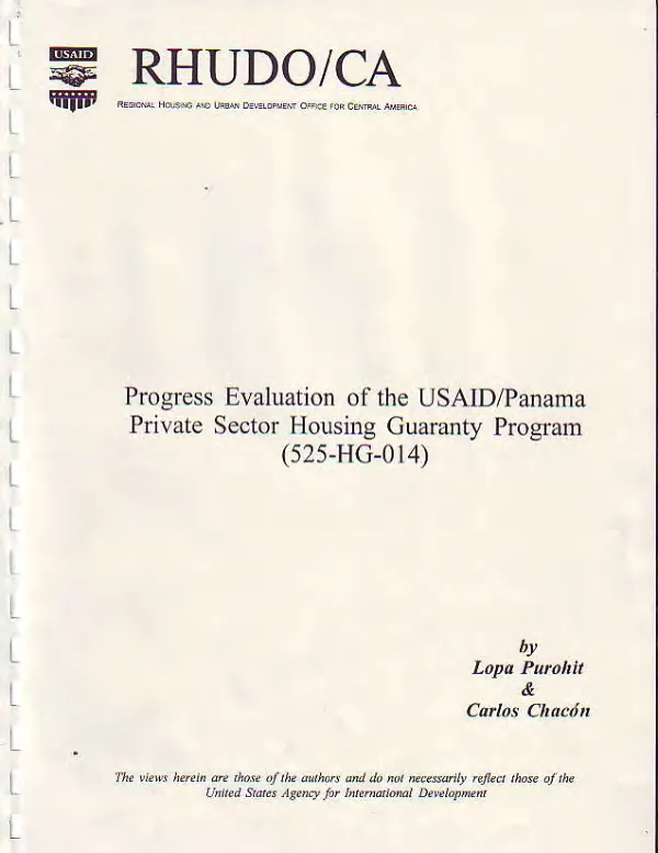 Progress evaluation of the USAID/Panama : private sector housing guaranty program