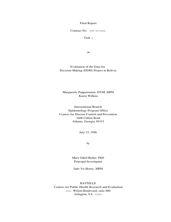 Final report : evaluation of the data for decision-making (DDM) project in Bolivia
