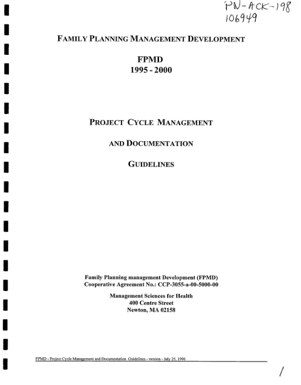 Project cycle management and documentation guidelines : Family planning management development (FPMD), 1995-2000
