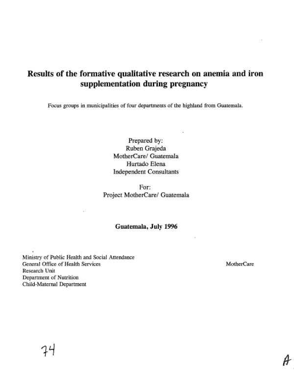 Results of the formative qualitative research on anemia and iron supplementation during pregnancy