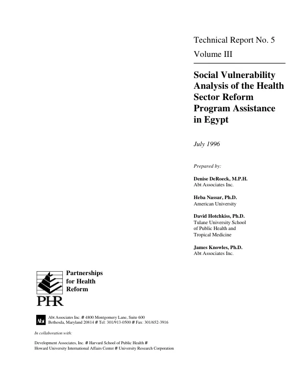 Social vulnerability analysis of the health sector reform program assistance in Egypt