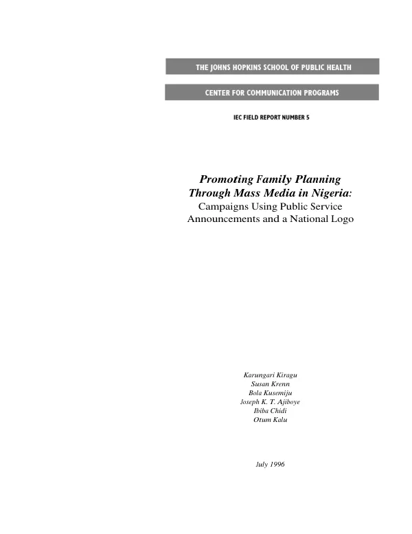 Promoting family planning through mass media in Nigeria : campaigns using public service announcements and a national logo