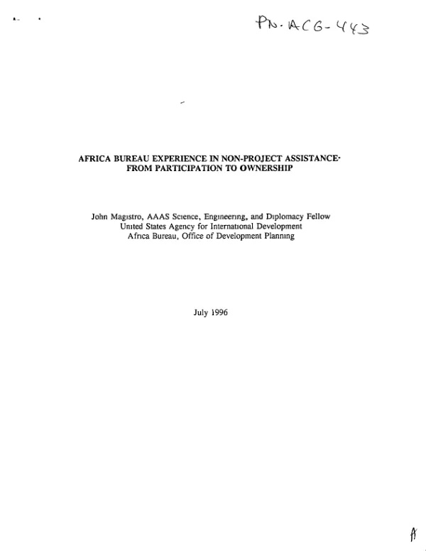 Africa Bureau experience in non-project assistance : from participation to ownership
