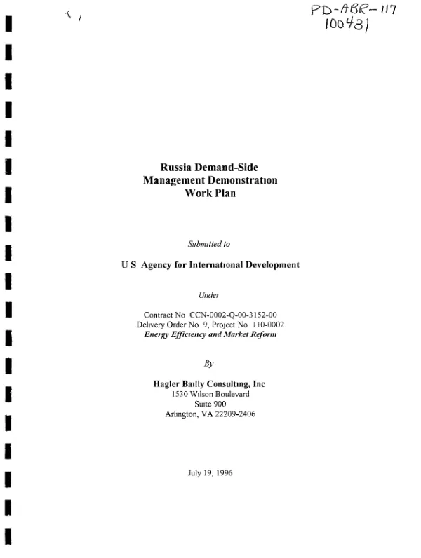 Russia demand-side management demonstration : work plan