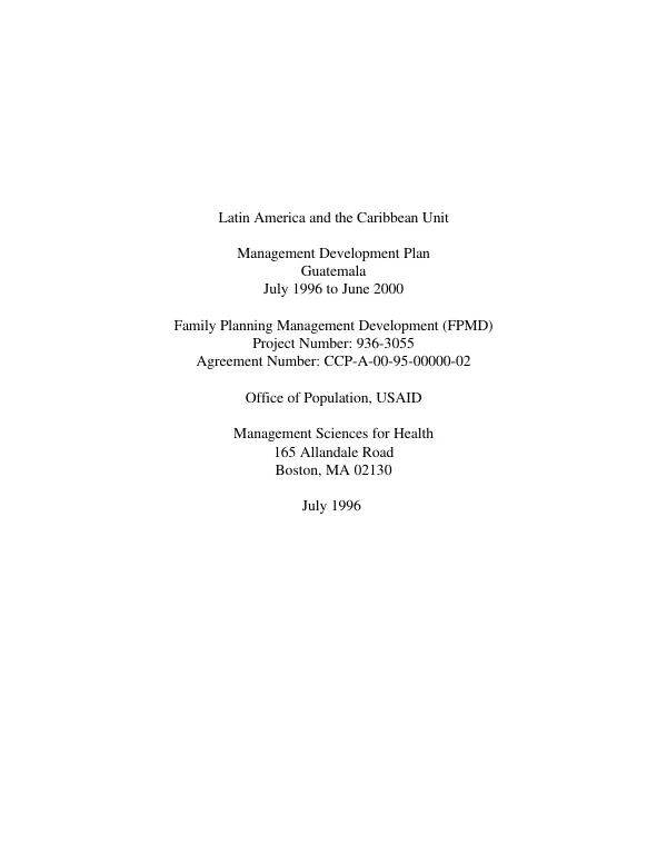 Latin America and the Caribbean unit : management development plan -- Guatemala : July 1996 to June 2000