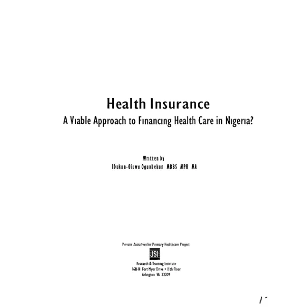 Health insurance : a viable approach to financing health care in Nigeria?