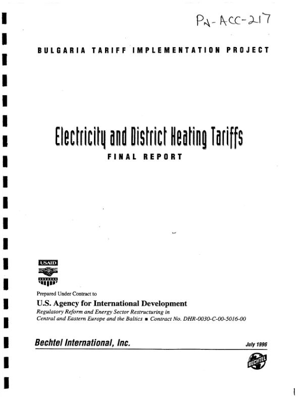 Bulgaria tariff implementation project : electricity and district heating tariffs -- final report