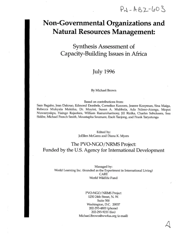 Non-governmental organizations and natural resources management : synthesis assessment of capacity-building issues in Africa