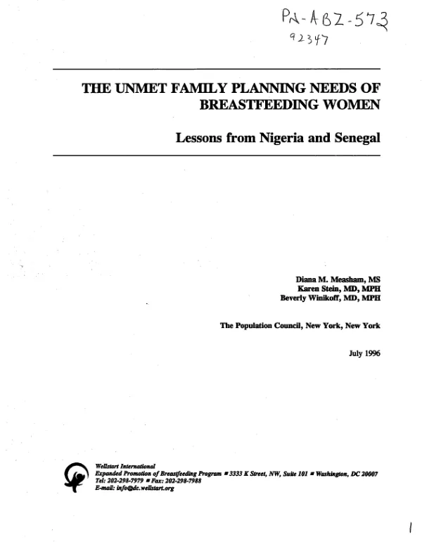 Unmet family planning needs of breastfeeding women : lessons from Nigeria and Senegal