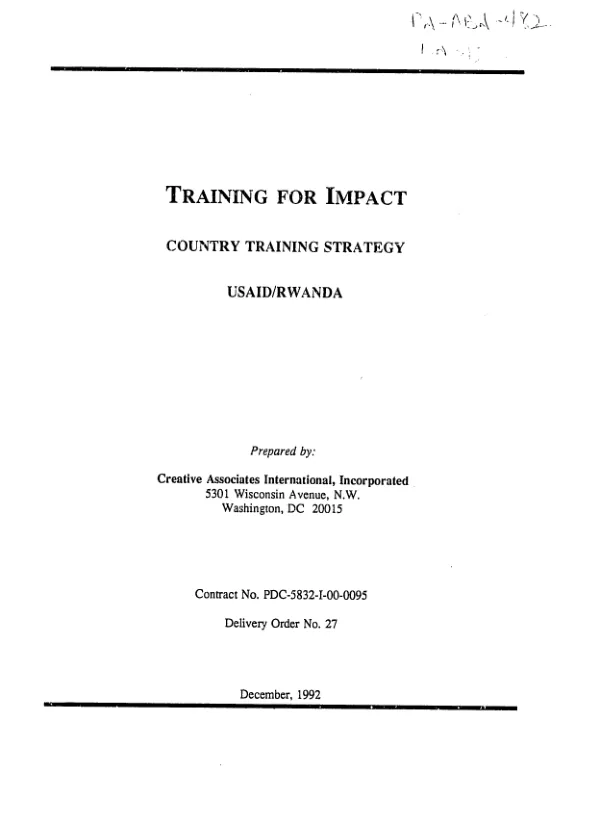 Training for impact : country training strategy, USAID/Rwanda