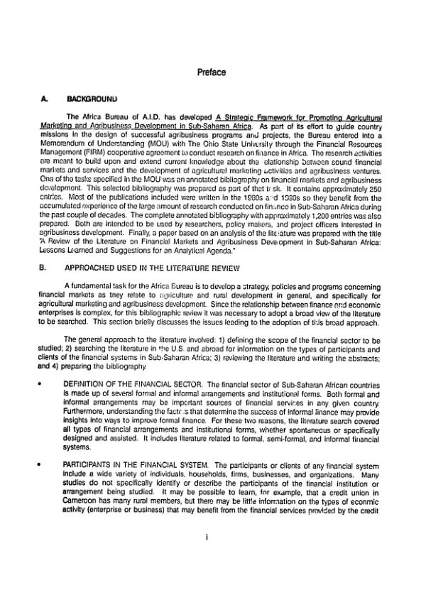 Selected annotated bibliography on financial markets and agribusiness development in sub-Saharan Africa
