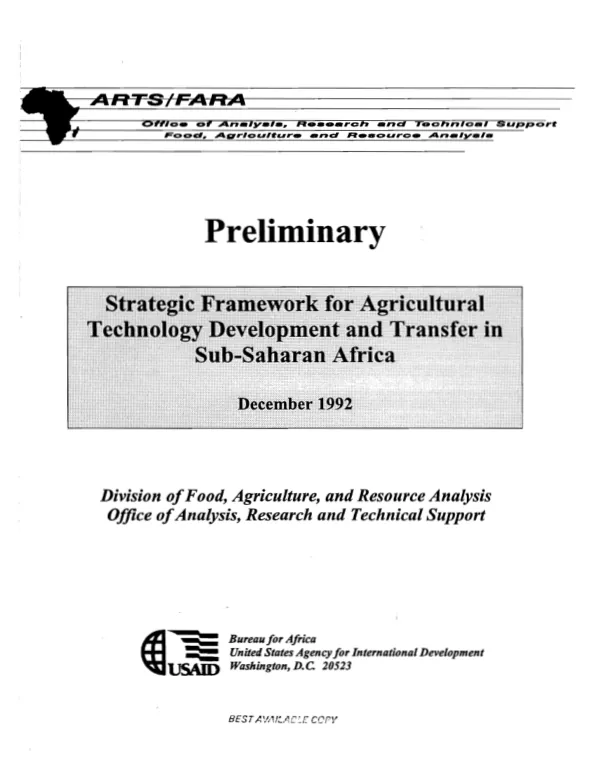 Preliminary : strategic framework for agricultural technology development and transfer in sub-Saharan Africa