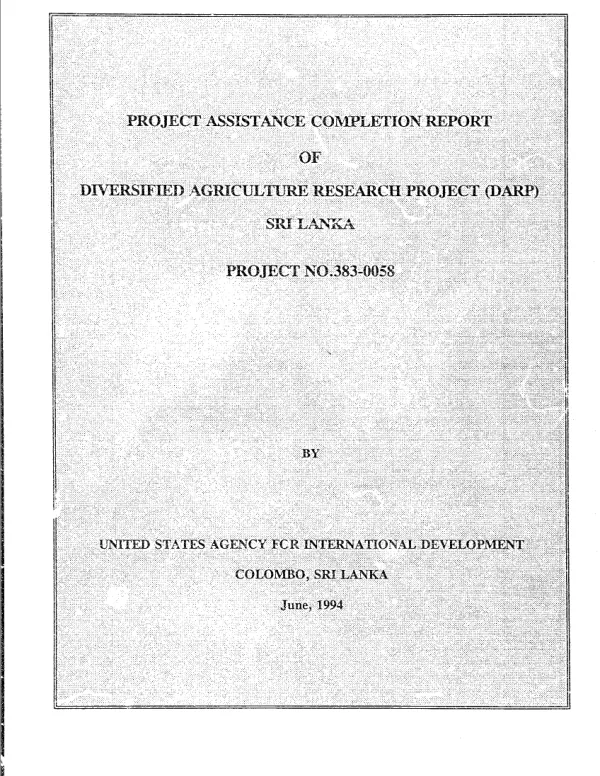 Project assistance completion report of diversified agriculture research project (DARP), Sri Lanka -- project no. 383-0058