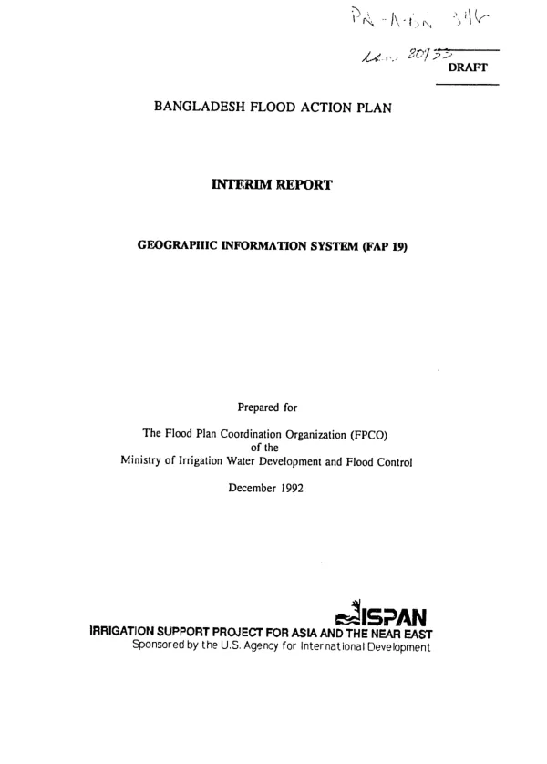 Bangladesh flood action plan : interim report -- geographic information system (FAP 19)
