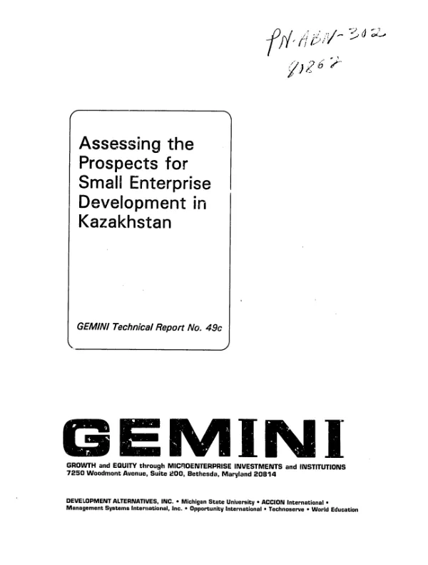 Assessing the prospects for small enterprise development in Kazakhstan