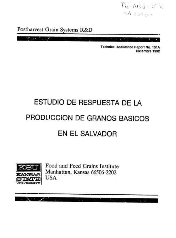 Estudio de respuesta de la produccion de granos basicos en El Salvador