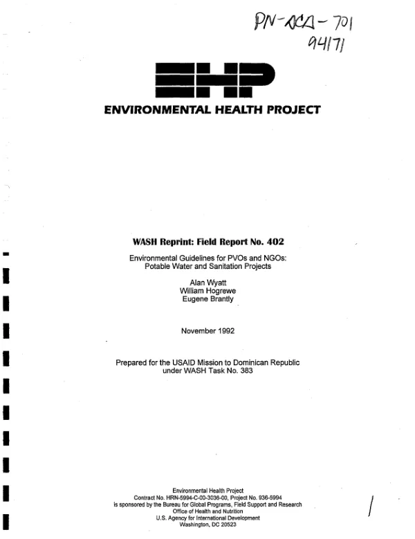 Environmental guidelines for PVOs and NGOs : potable water and sanitation projects